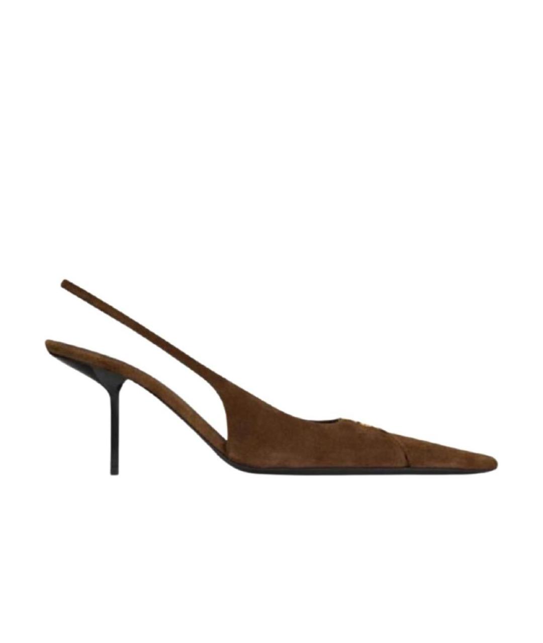 SAINT LAURENT Коричневые замшевые туфли, фото 9