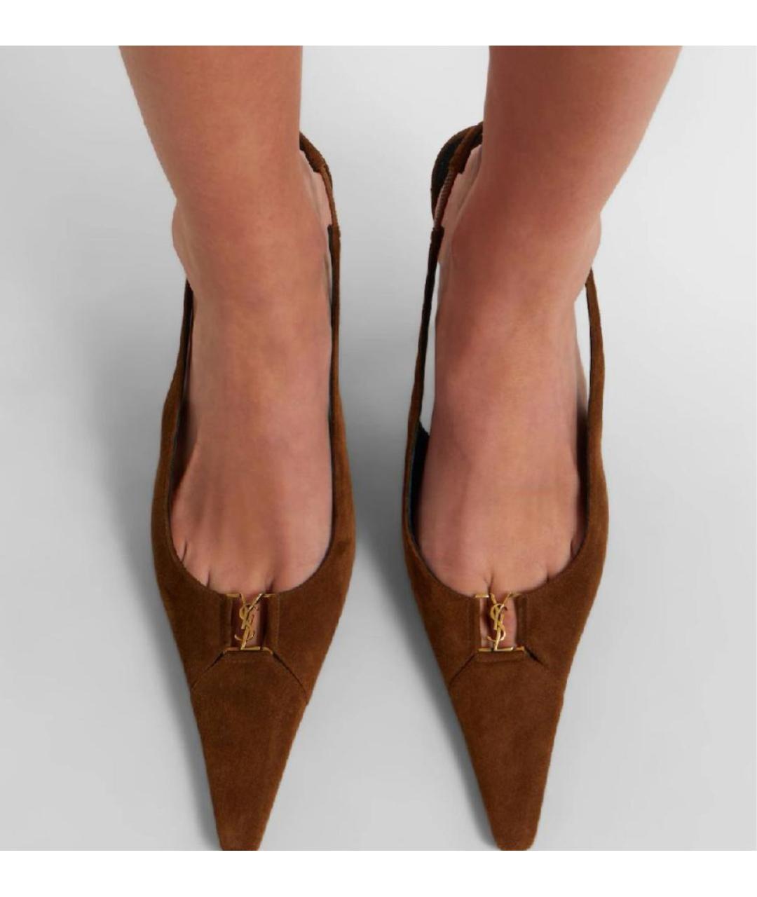 SAINT LAURENT Коричневые замшевые туфли, фото 8
