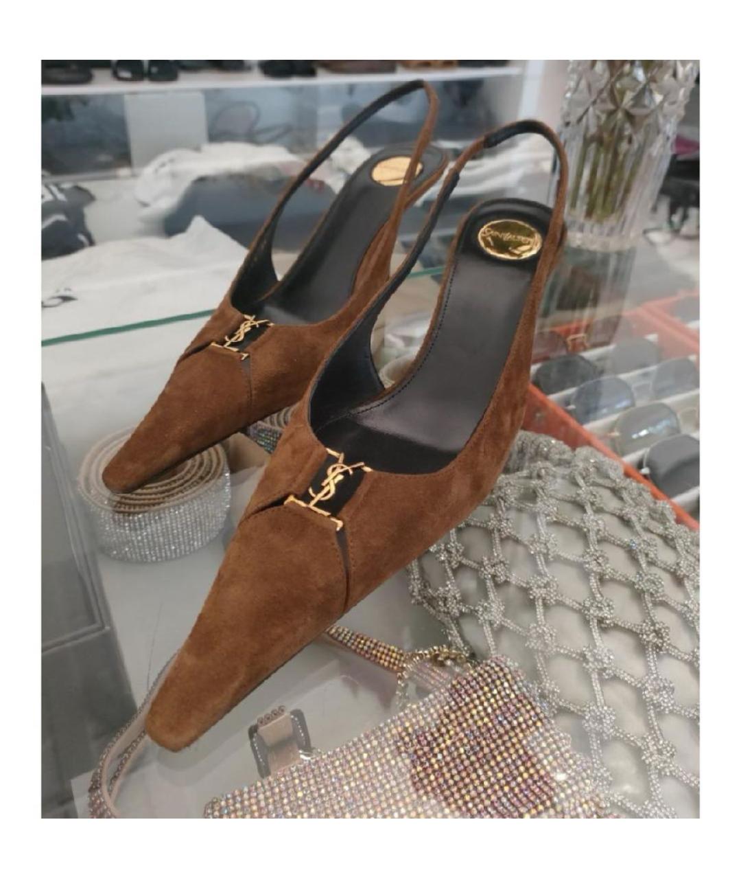 SAINT LAURENT Коричневые замшевые туфли, фото 7