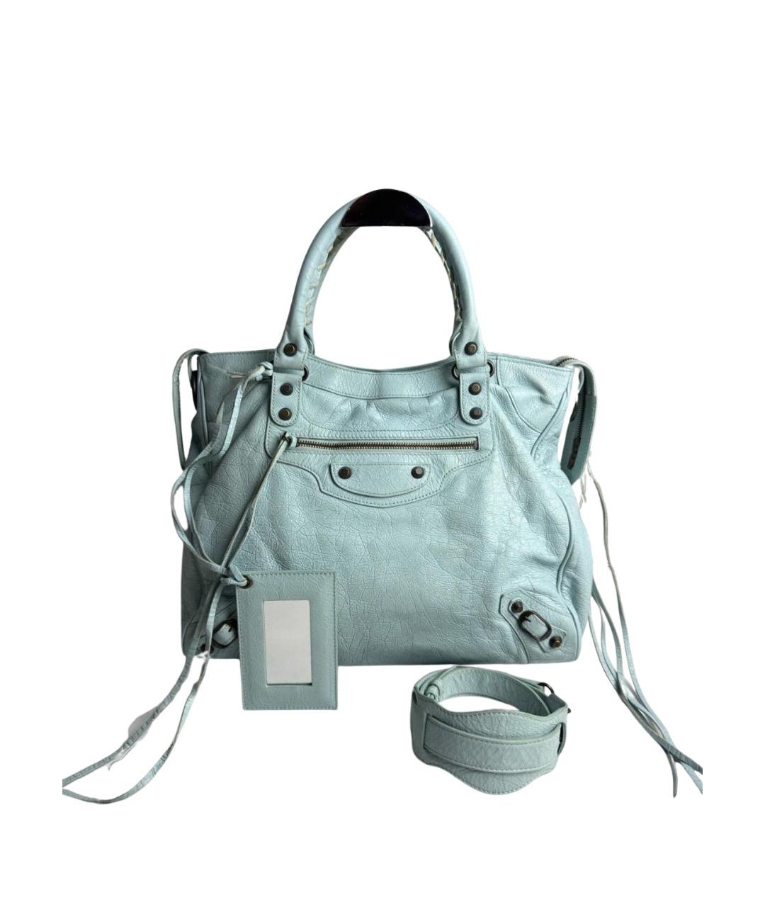 BALENCIAGA Голубая кожаная сумка с короткими ручками, фото 1