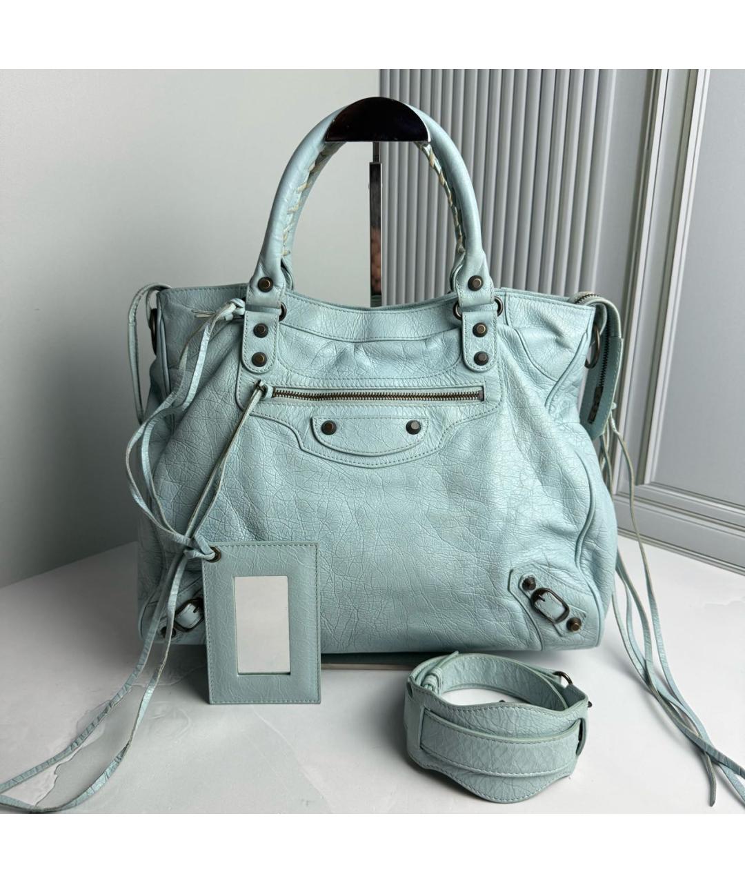 BALENCIAGA Голубая кожаная сумка с короткими ручками, фото 9