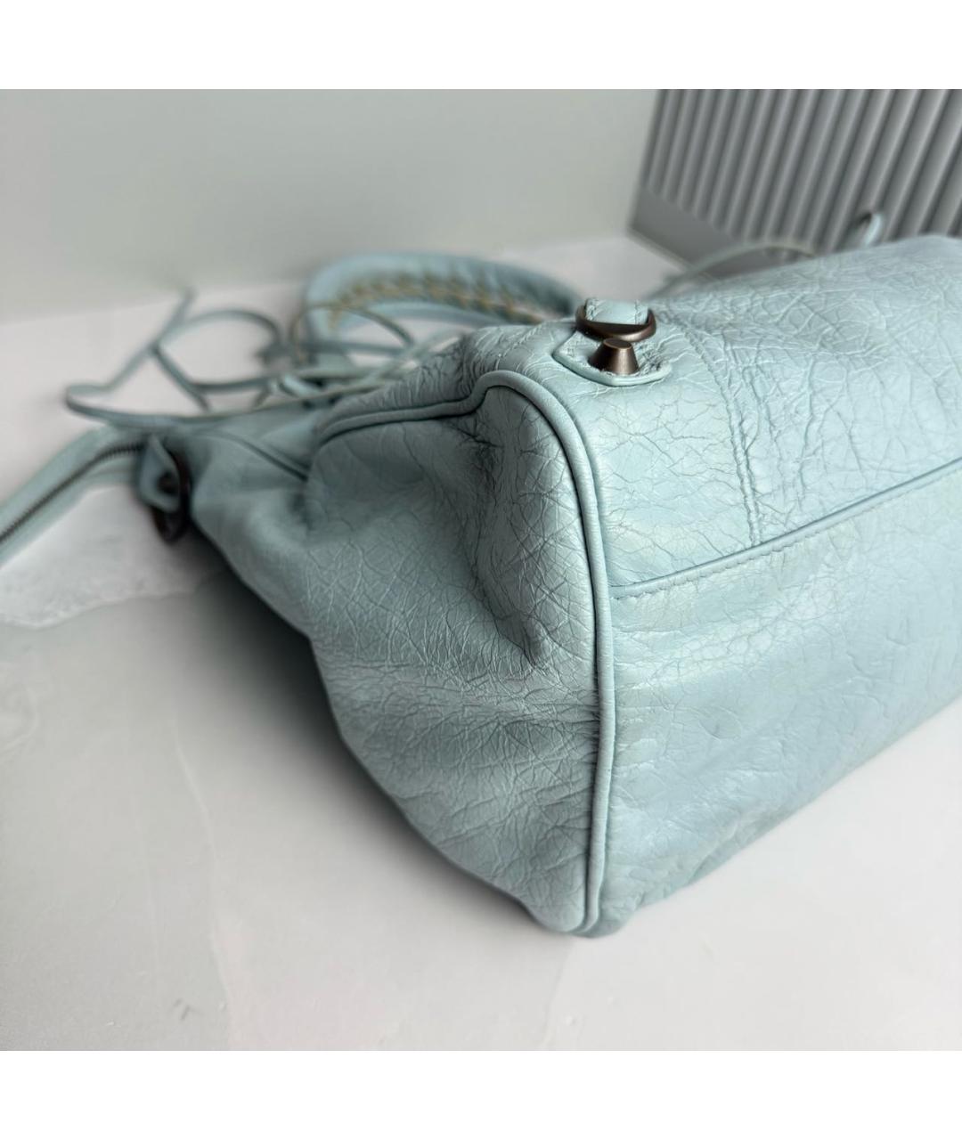 BALENCIAGA Голубая кожаная сумка с короткими ручками, фото 5