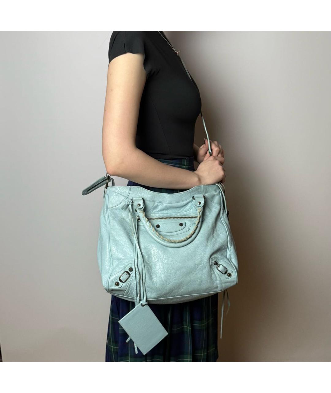 BALENCIAGA Голубая кожаная сумка с короткими ручками, фото 8