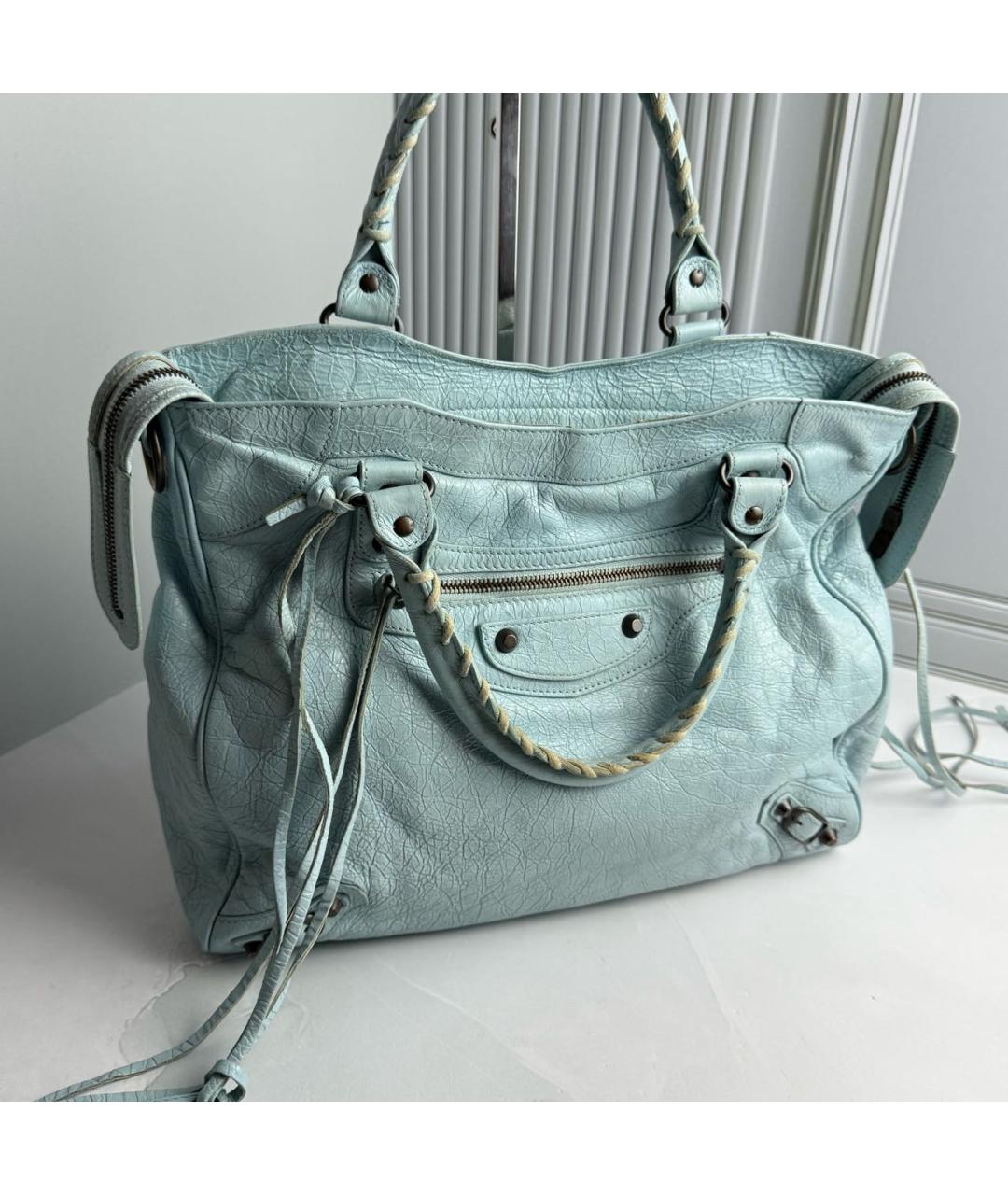 BALENCIAGA Голубая кожаная сумка с короткими ручками, фото 2