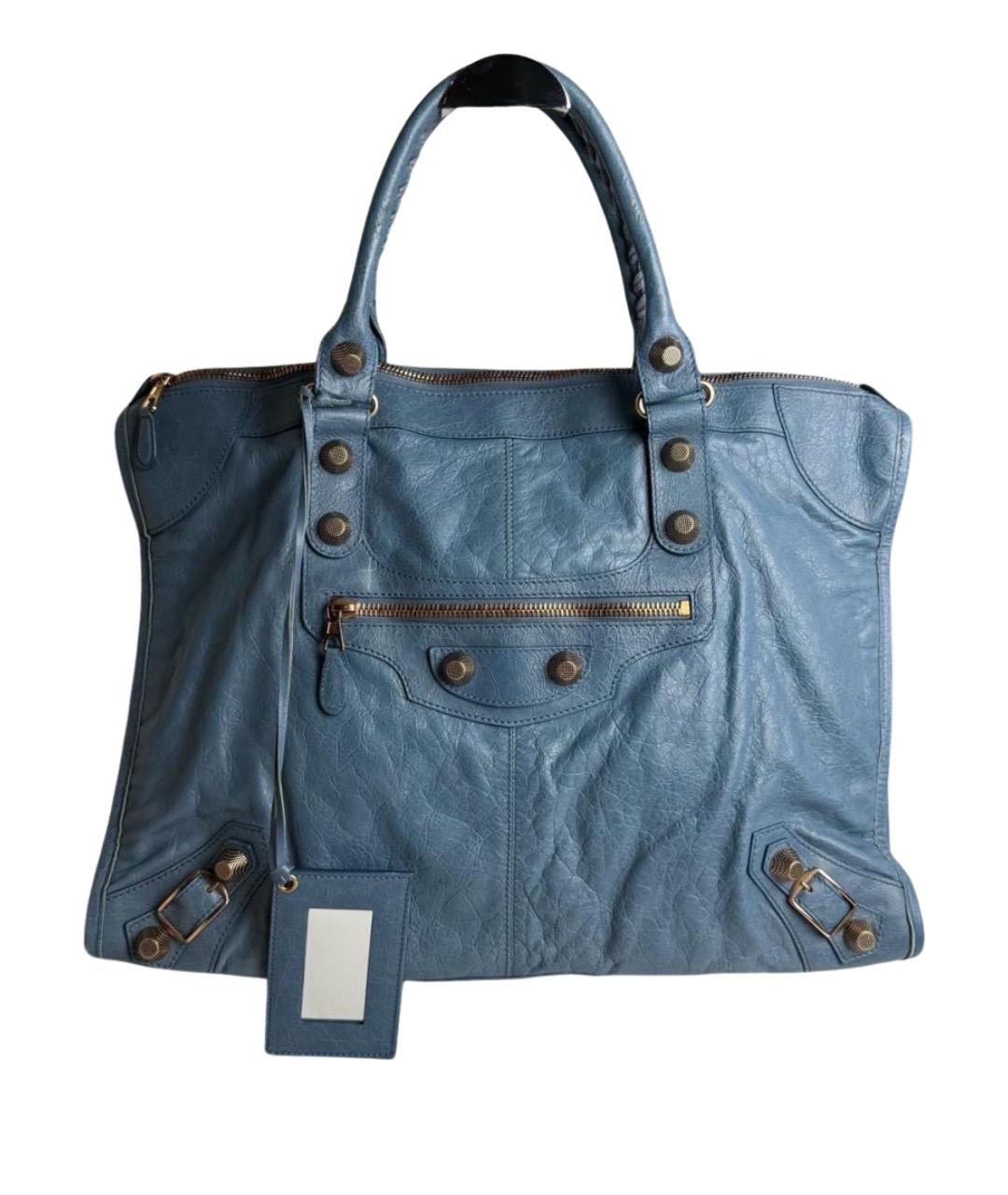 BALENCIAGA Синяя кожаная сумка с короткими ручками, фото 1