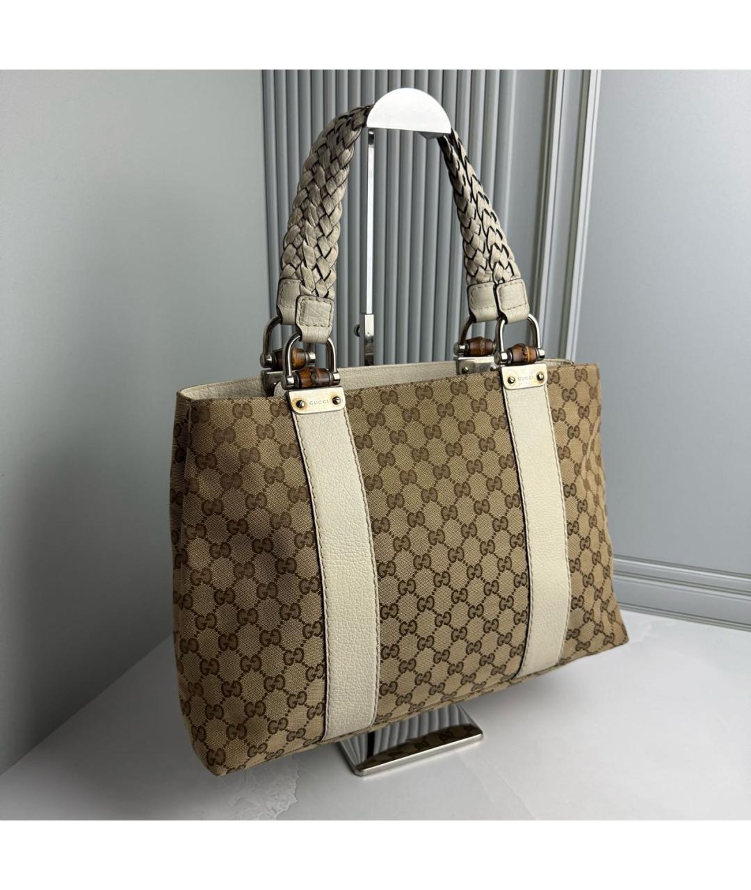 GUCCI Бежевая тканевая сумка с короткими ручками, фото 2