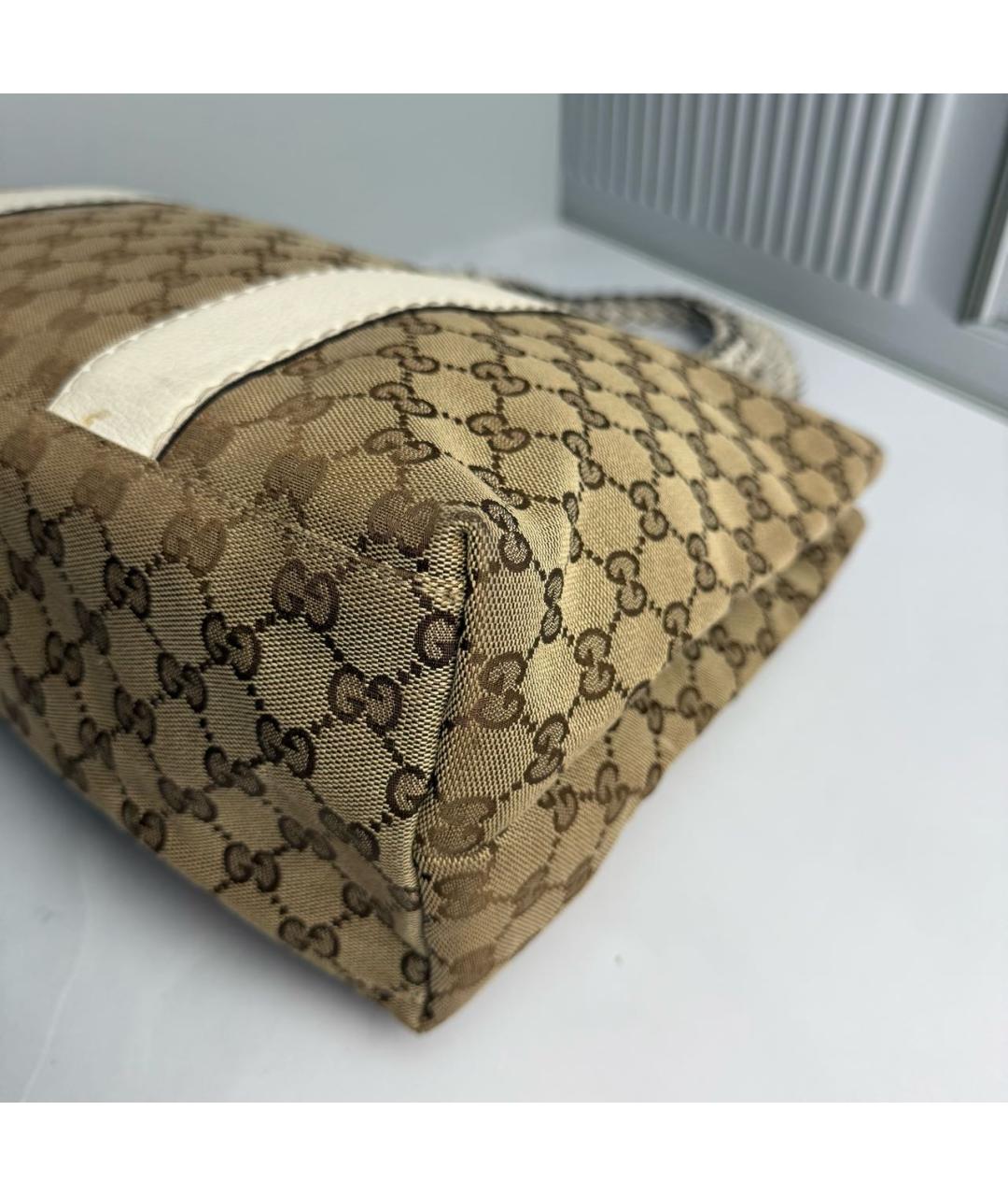 GUCCI Бежевая тканевая сумка с короткими ручками, фото 5