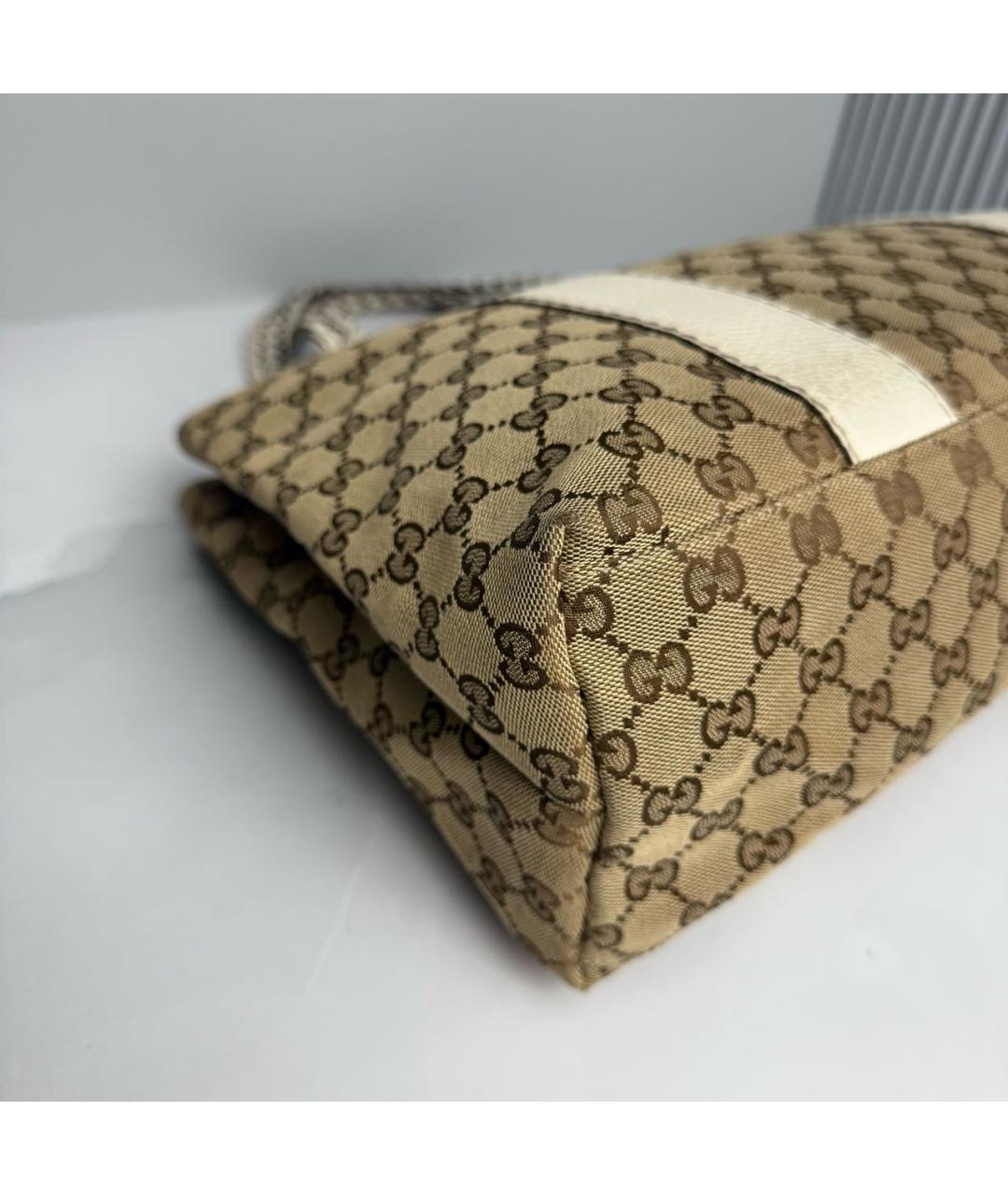 GUCCI Бежевая тканевая сумка с короткими ручками, фото 4