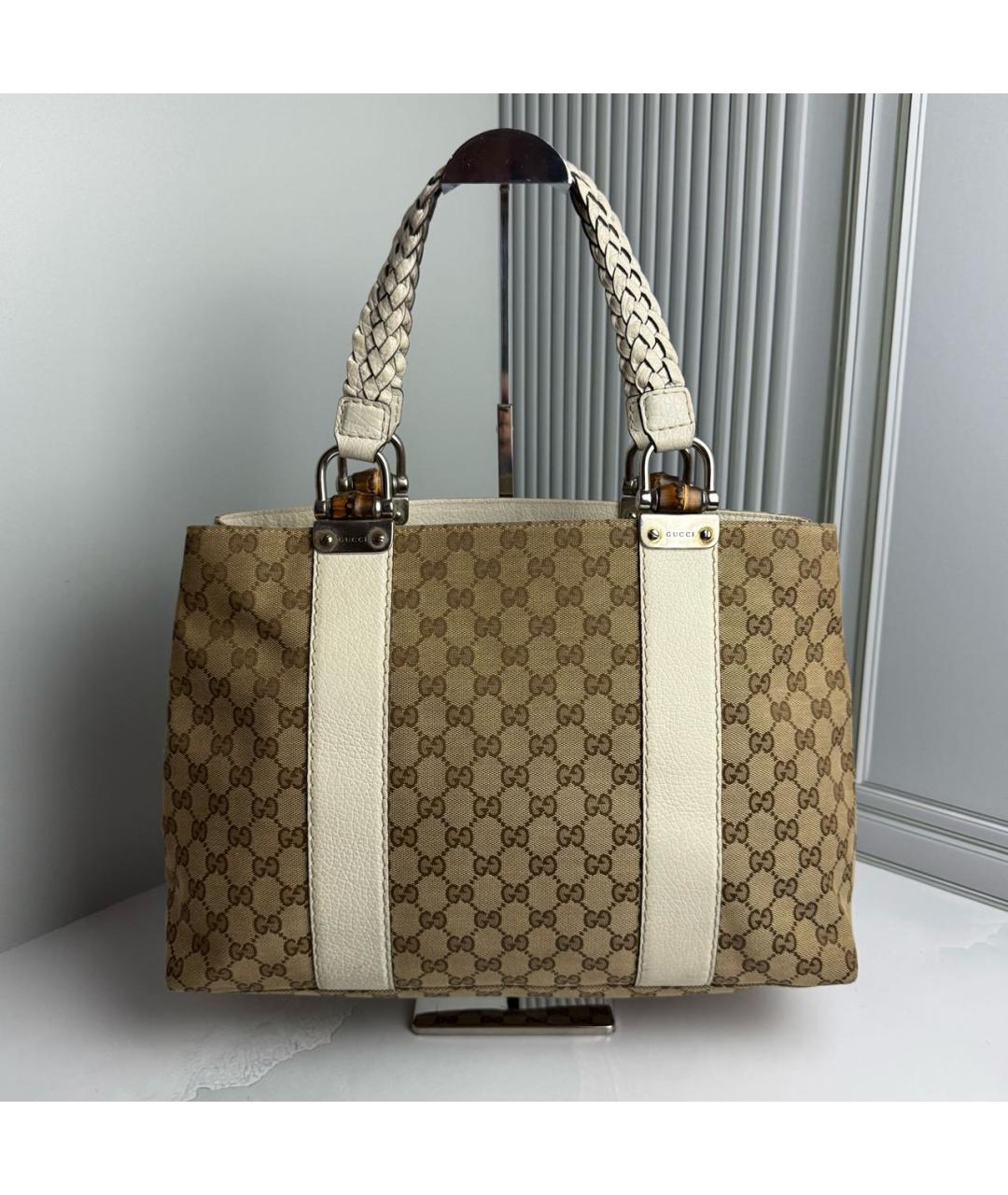GUCCI Бежевая тканевая сумка с короткими ручками, фото 9