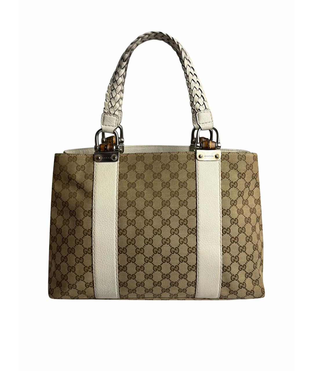 GUCCI Бежевая тканевая сумка с короткими ручками, фото 1
