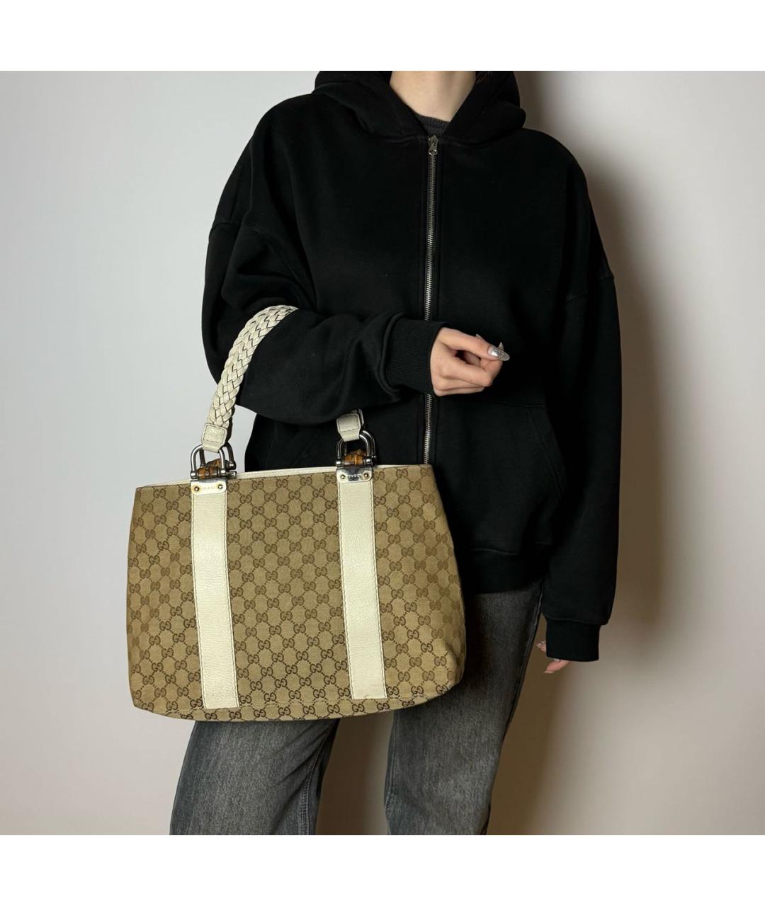 GUCCI Бежевая тканевая сумка с короткими ручками, фото 8