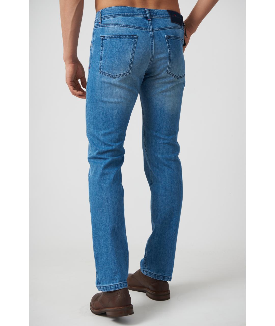 KITON Голубые хлопковые прямые джинсы, фото 5