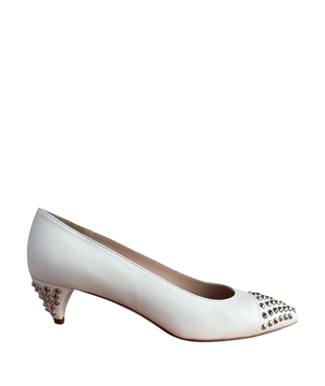 MIU MIU Белые кожаные лодочки на низком каблуке, фото 1