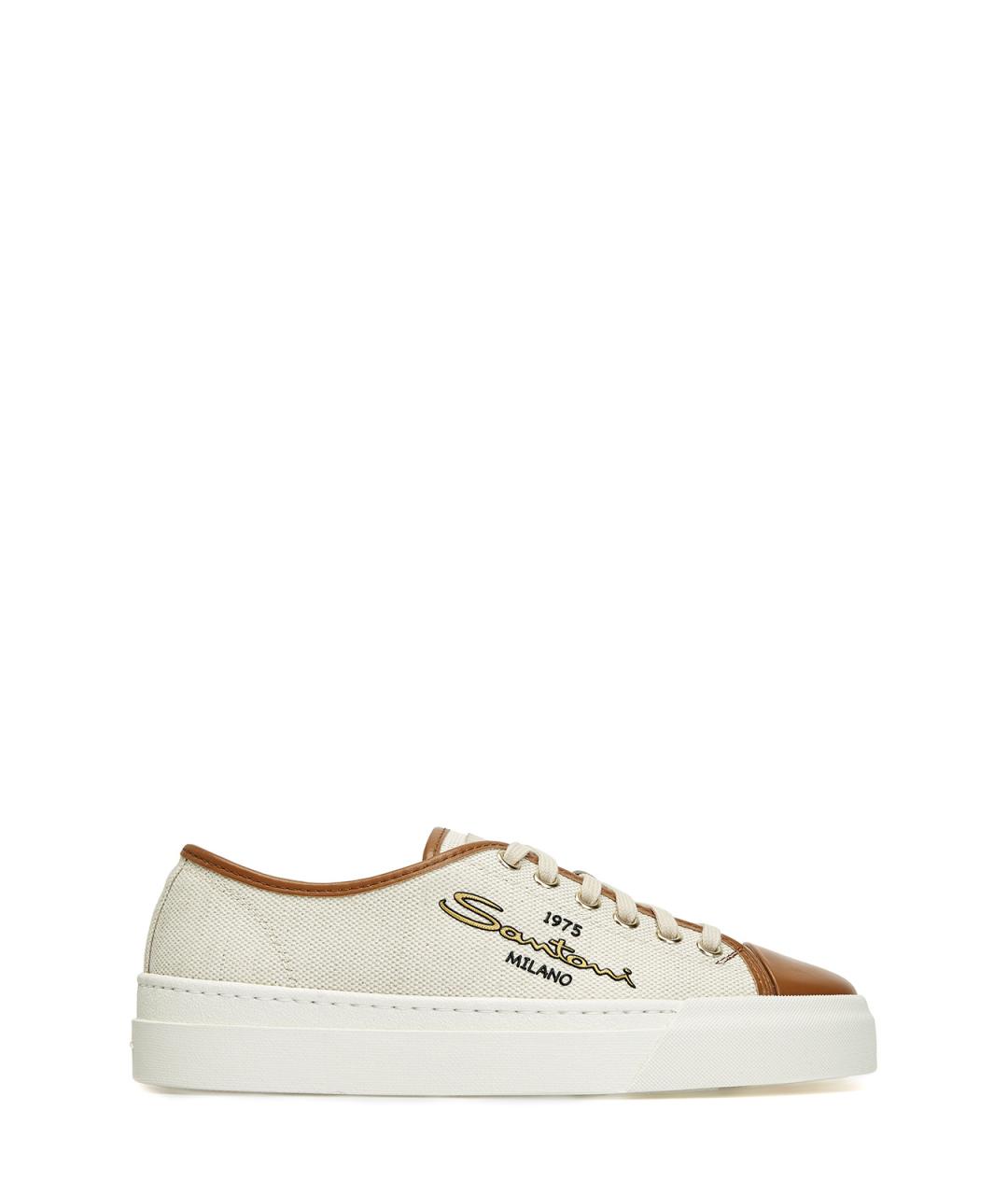 SANTONI Бежевые текстильные кеды, фото 1