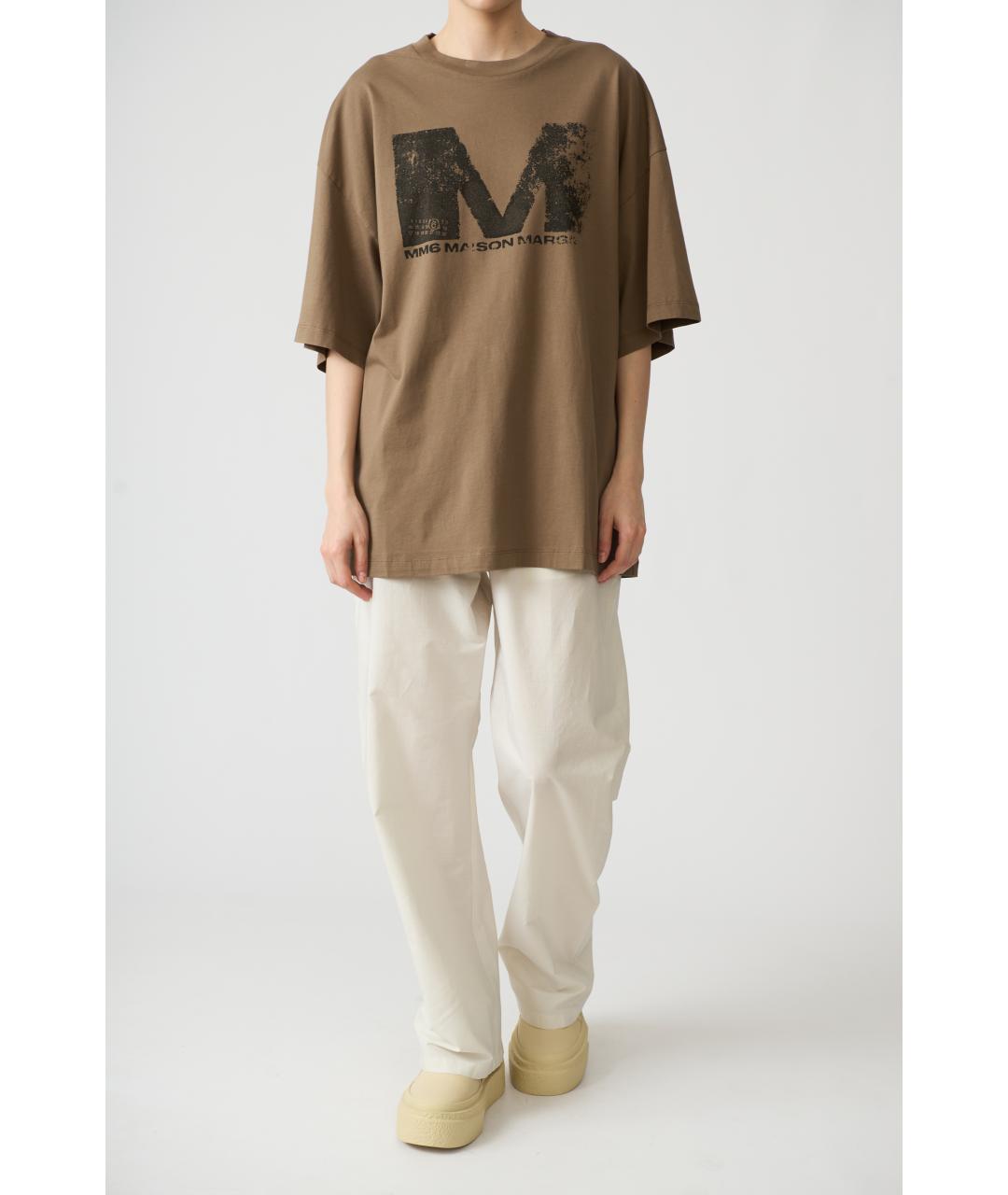 MM6 MAISON MARGIELA Бежевые хлопковые прямые брюки, фото 5