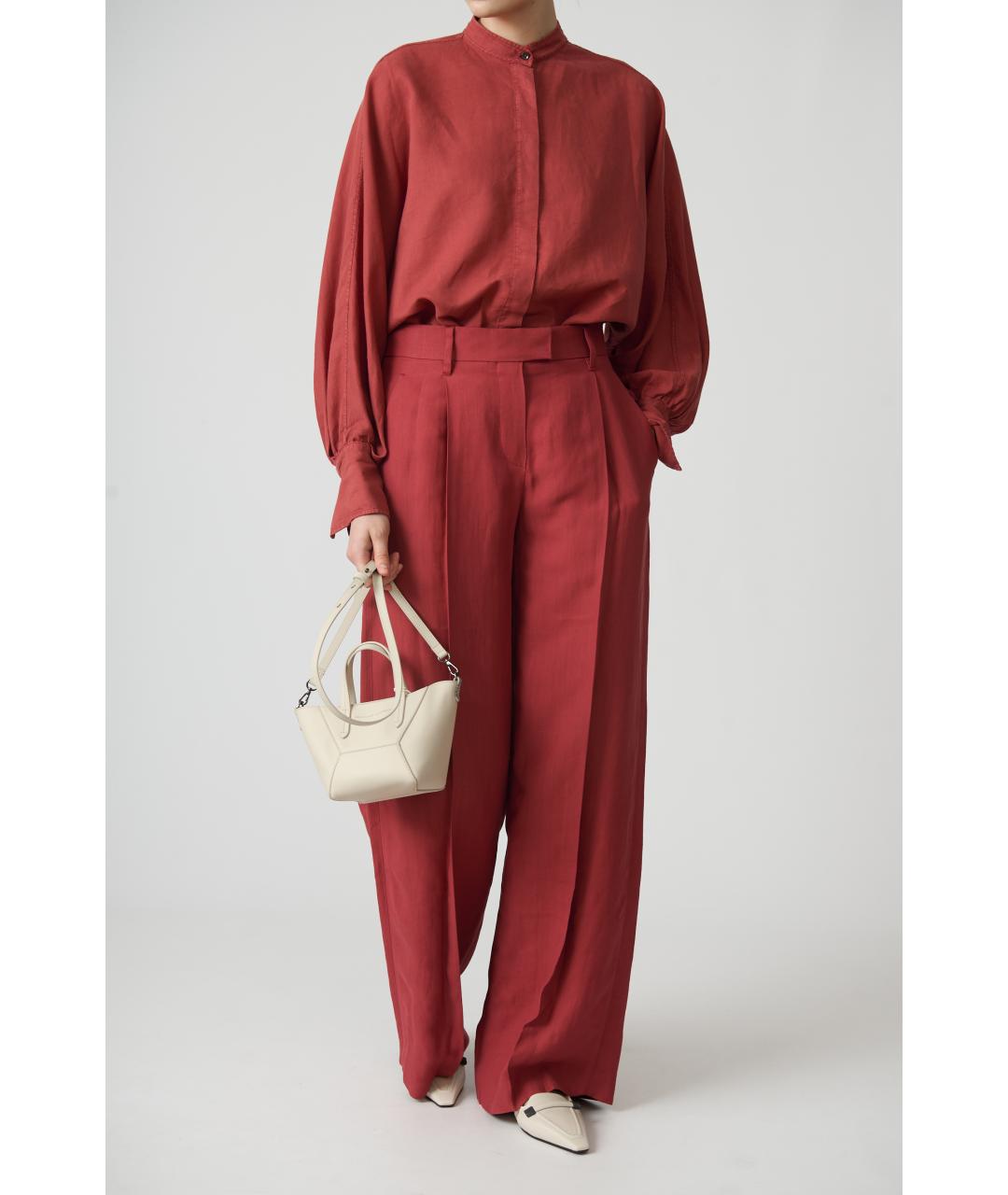BRUNELLO CUCINELLI Бордовые вискозные брюки широкие, фото 4