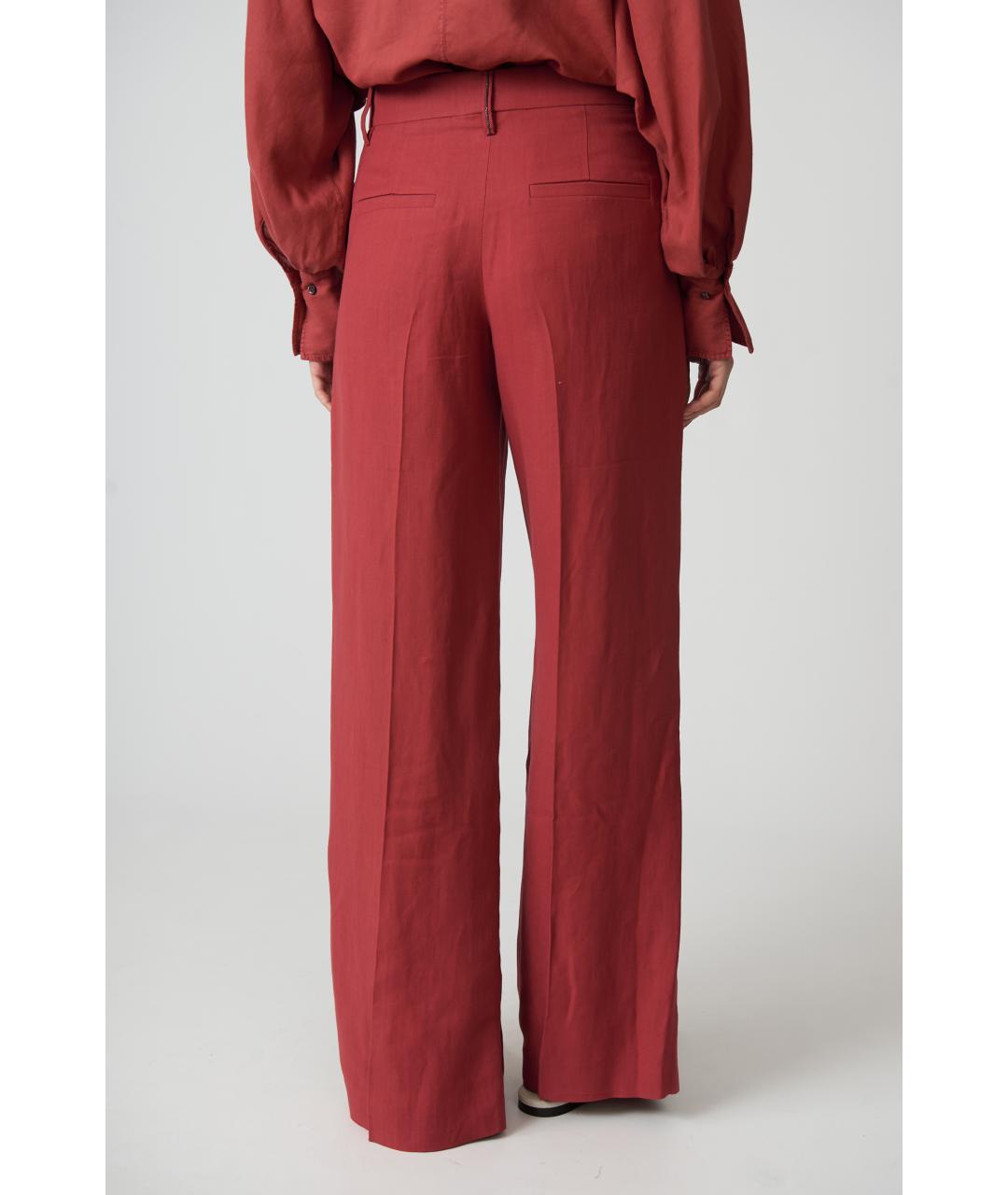 BRUNELLO CUCINELLI Бордовые вискозные брюки широкие, фото 3