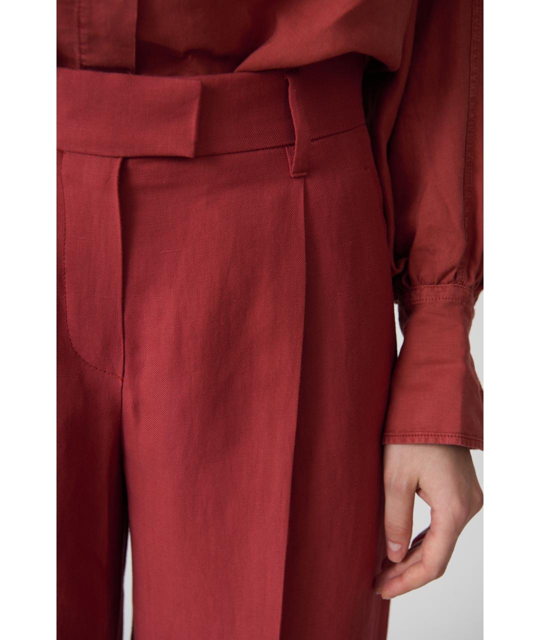 BRUNELLO CUCINELLI Бордовые вискозные брюки широкие, фото 2