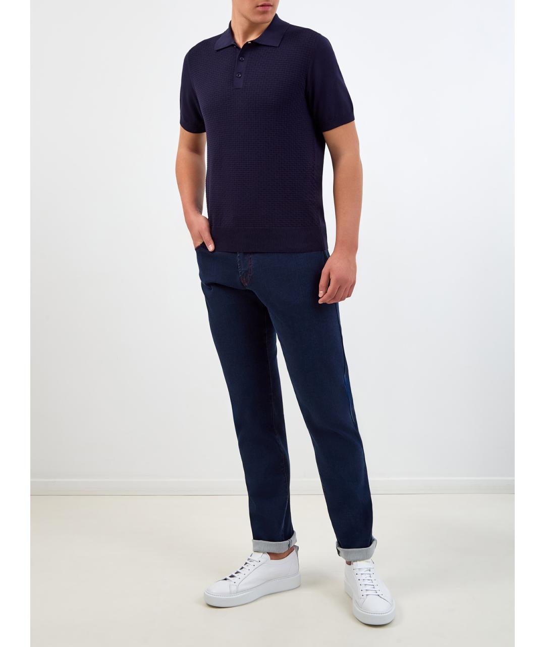 CANALI Темно-синие хлопковые прямые джинсы, фото 2
