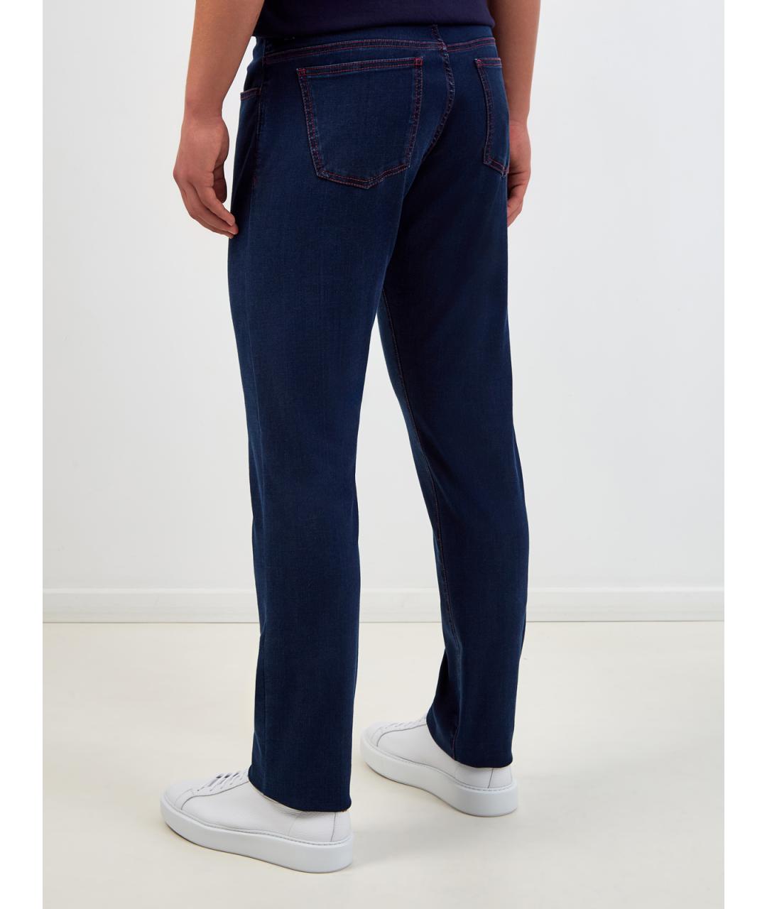 CANALI Темно-синие хлопковые прямые джинсы, фото 4