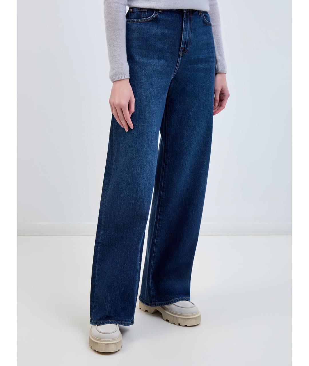 7 FOR ALL MANKIND Синие хлопковые прямые джинсы, фото 3