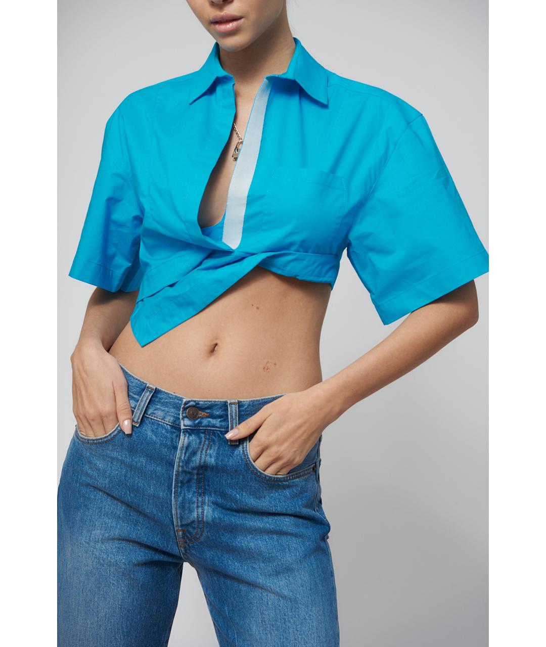 JACQUEMUS Бирюзовая хлопковая рубашка, фото 4