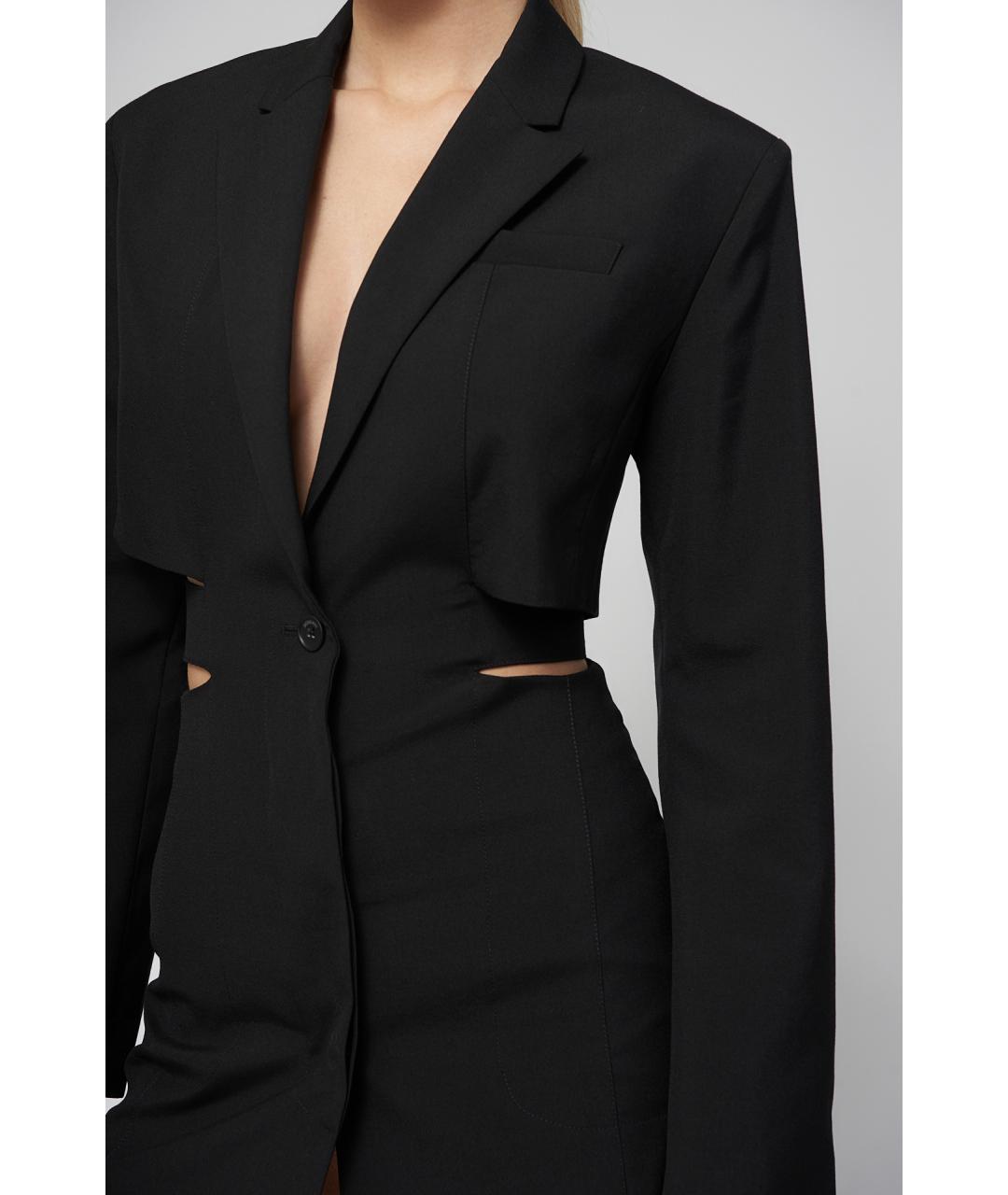 JACQUEMUS Черное шерстяное повседневное платье, фото 6