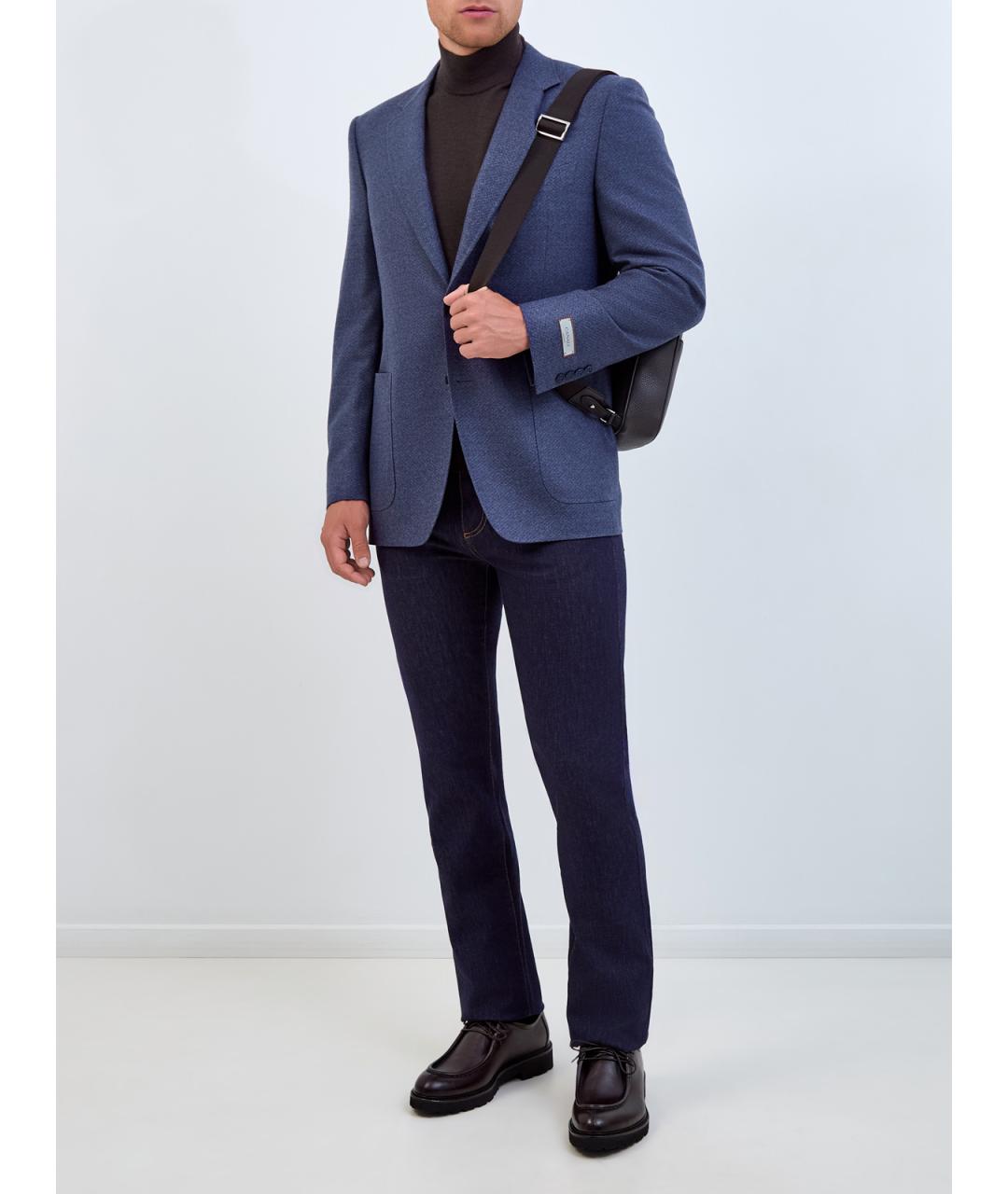 CANALI Темно-синие хлопковые прямые джинсы, фото 2