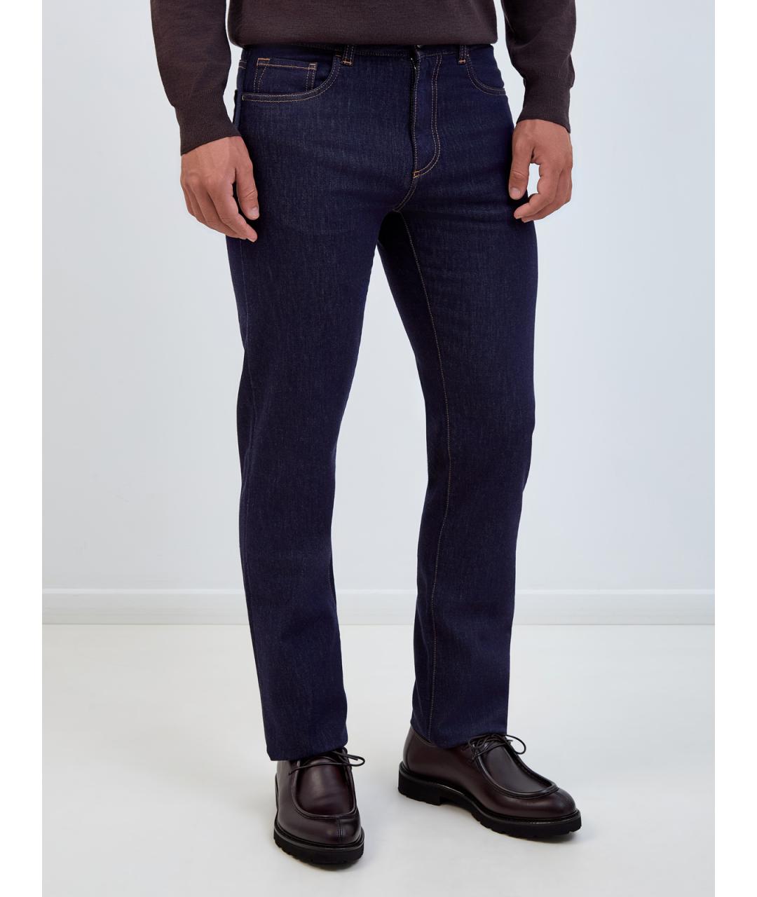 CANALI Темно-синие хлопковые прямые джинсы, фото 3