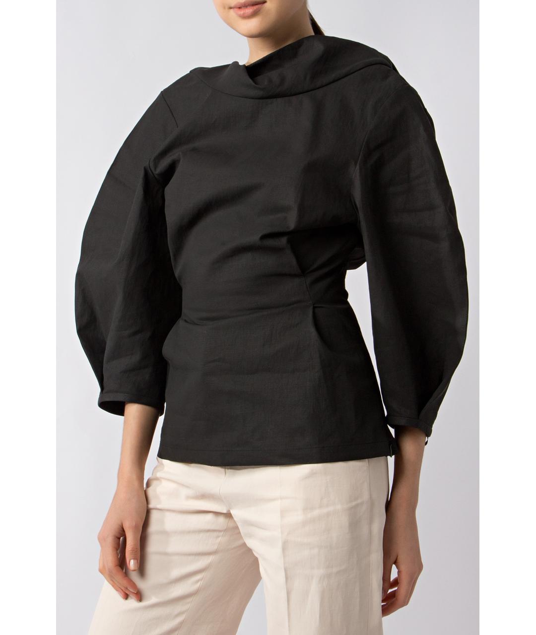 JIL SANDER Черная льняная блузы, фото 3