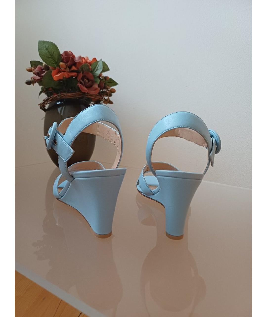 GIANVITO ROSSI Голубые кожаные босоножки, фото 7