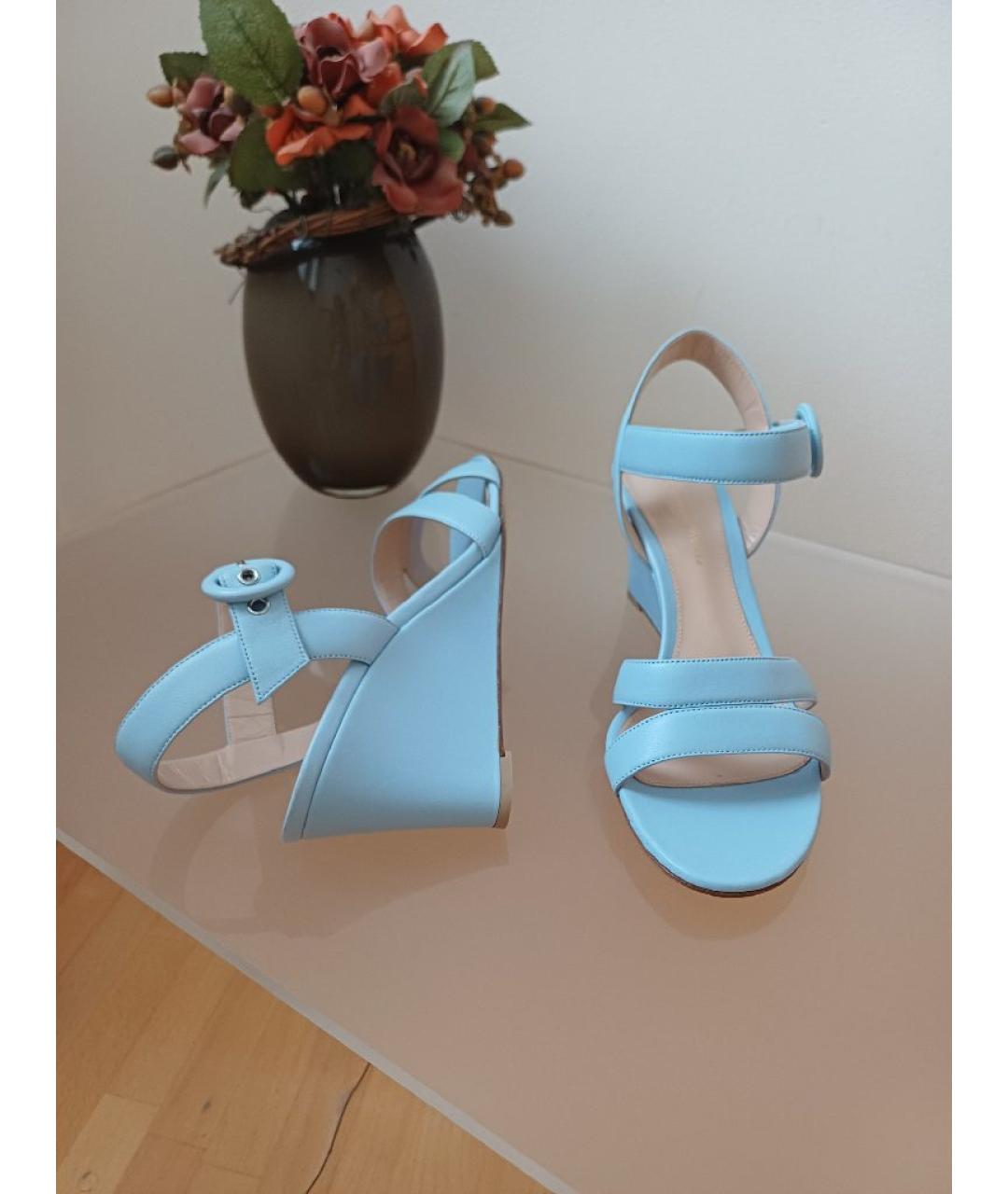 GIANVITO ROSSI Голубые кожаные босоножки, фото 4