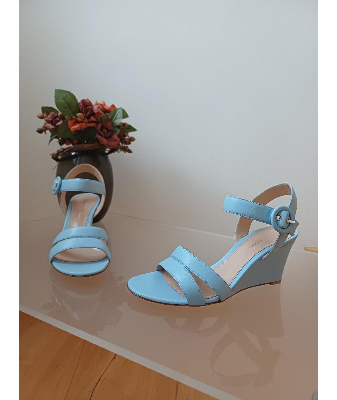 GIANVITO ROSSI Голубые кожаные босоножки, фото 3