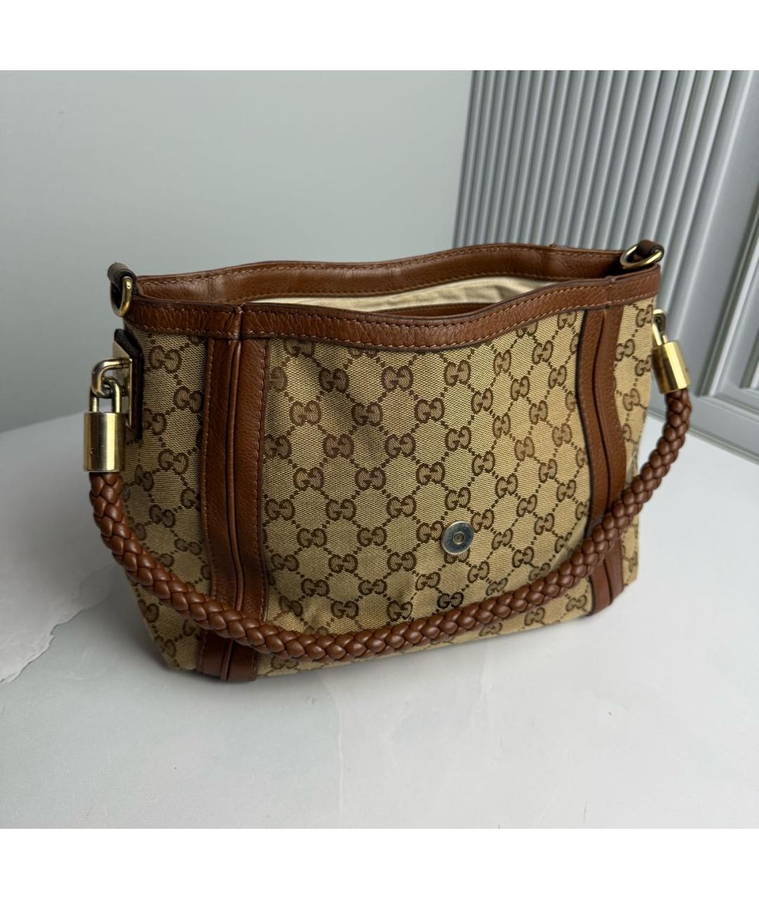 GUCCI Бежевая тканевая сумка с короткими ручками, фото 6