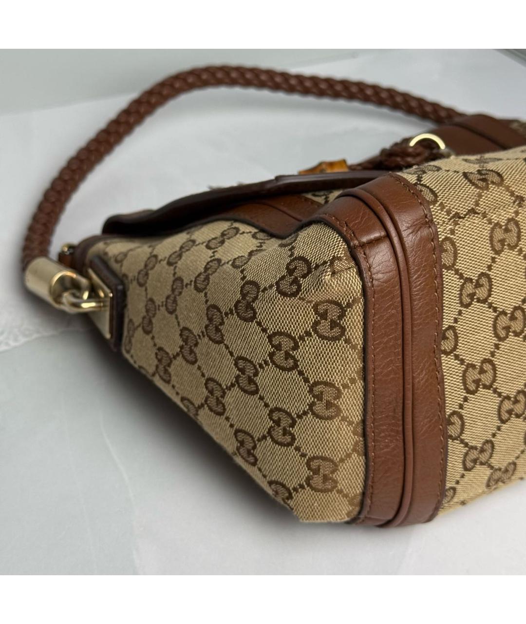 GUCCI Бежевая тканевая сумка с короткими ручками, фото 4