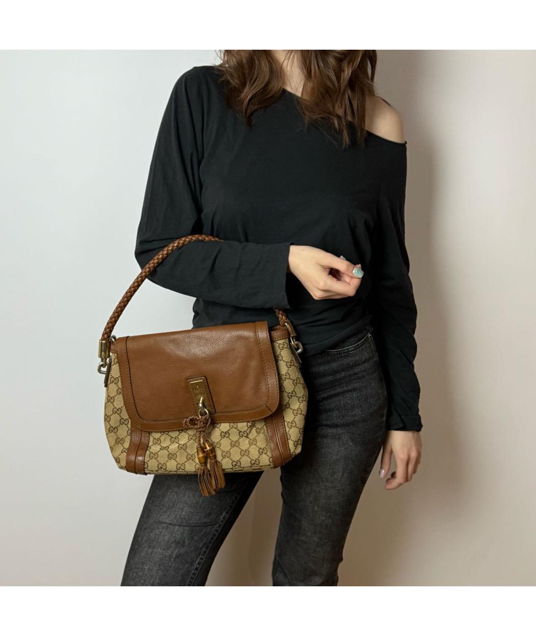 GUCCI Бежевая тканевая сумка с короткими ручками, фото 8