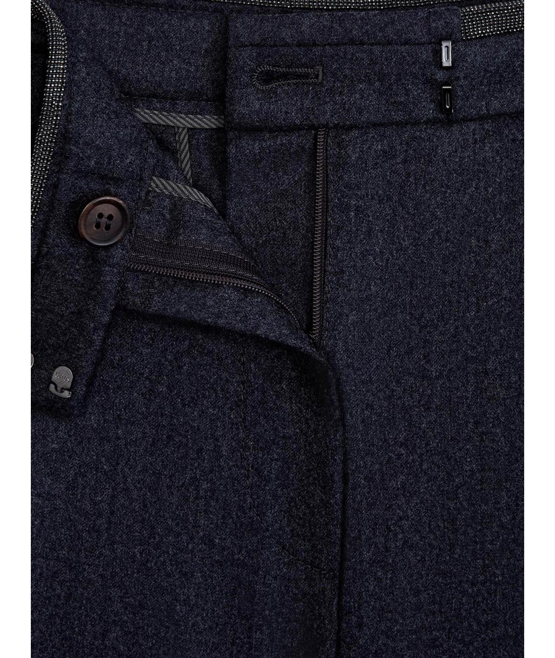 BRUNELLO CUCINELLI Темно-синие шерстяные прямые брюки, фото 4