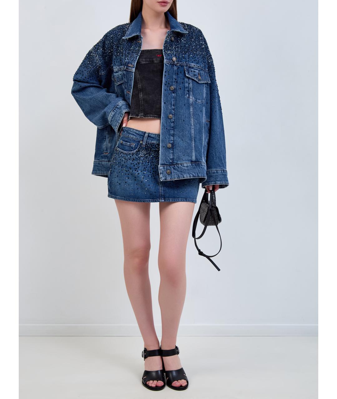 7 FOR ALL MANKIND Синяя хлопковая юбка мини, фото 2