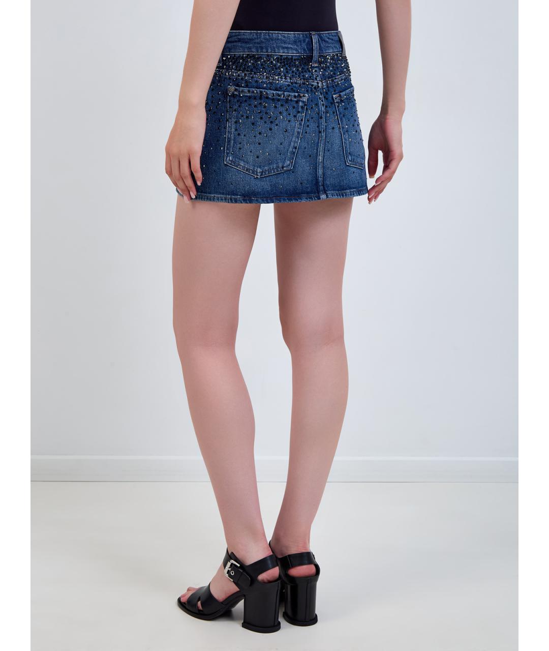 7 FOR ALL MANKIND Синяя хлопковая юбка мини, фото 4