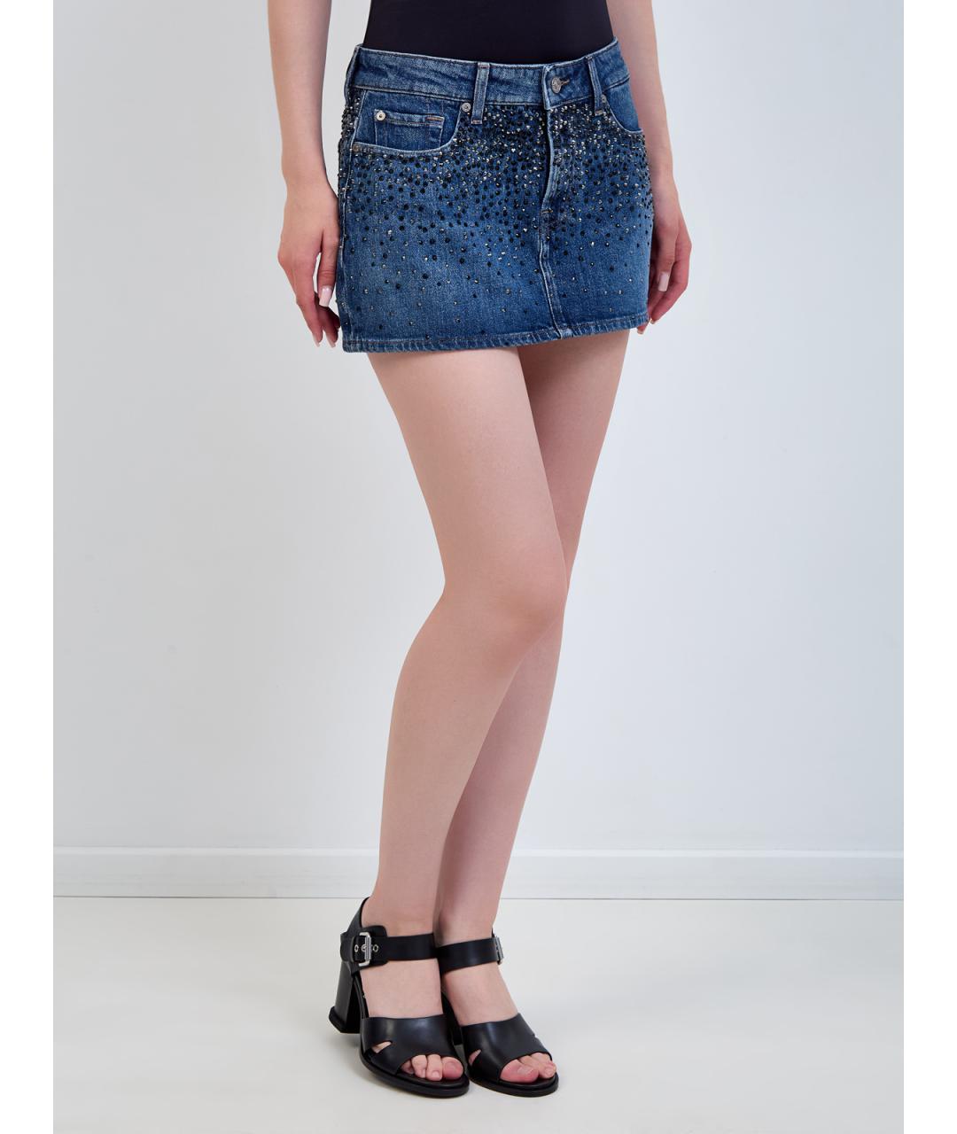 7 FOR ALL MANKIND Синяя хлопковая юбка мини, фото 3
