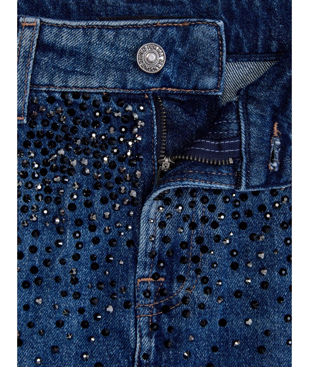 7 FOR ALL MANKIND Синяя хлопковая юбка мини, фото 6