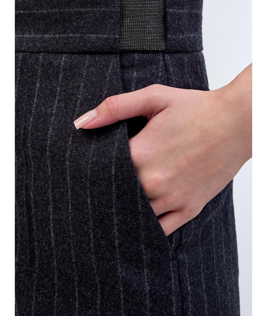 BRUNELLO CUCINELLI Серые шерстяные брюки узкие, фото 3