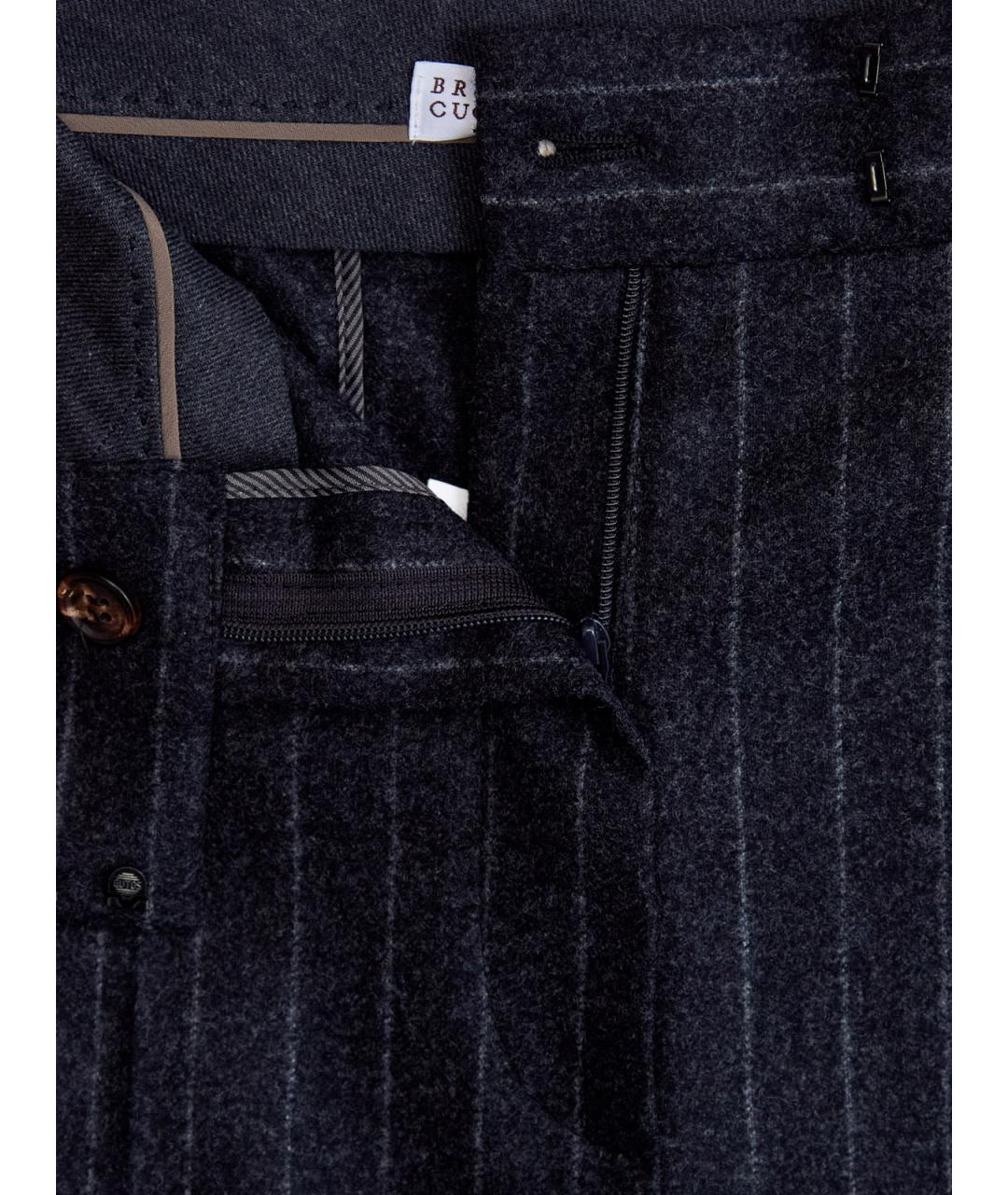 BRUNELLO CUCINELLI Серые шерстяные брюки узкие, фото 4