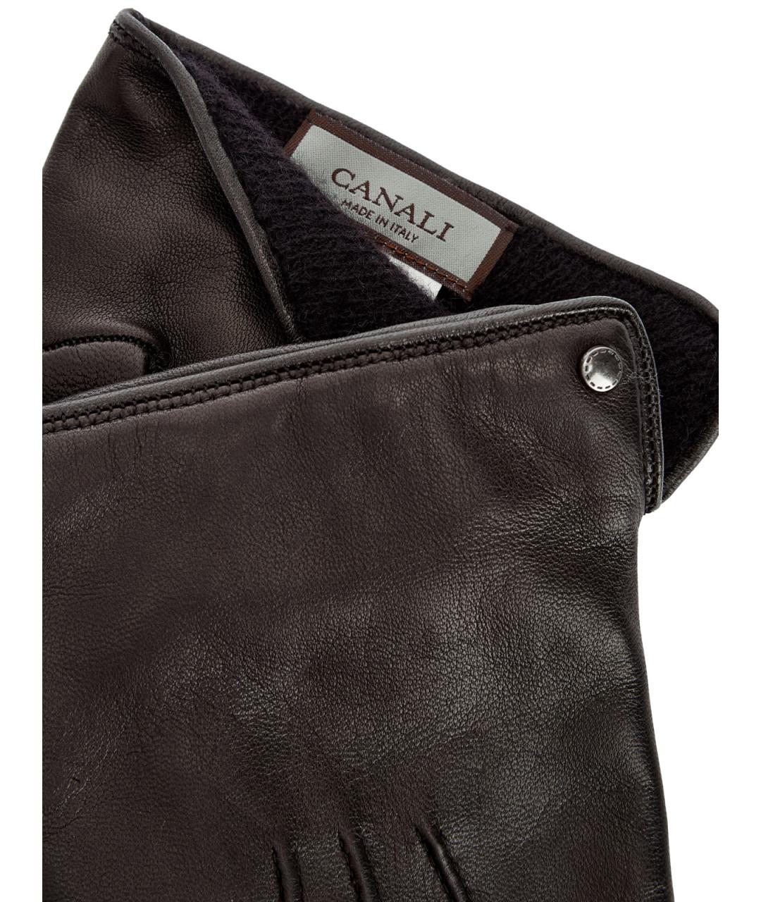 CANALI Коричневые кожаные перчатки, фото 4