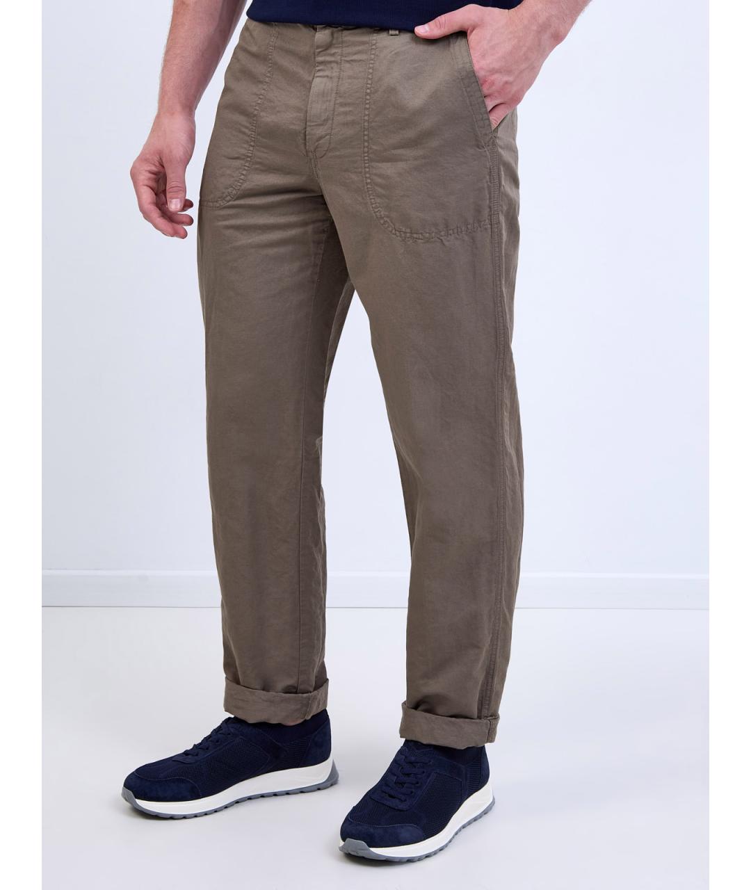 CANALI Коричневые льняные повседневные брюки, фото 3