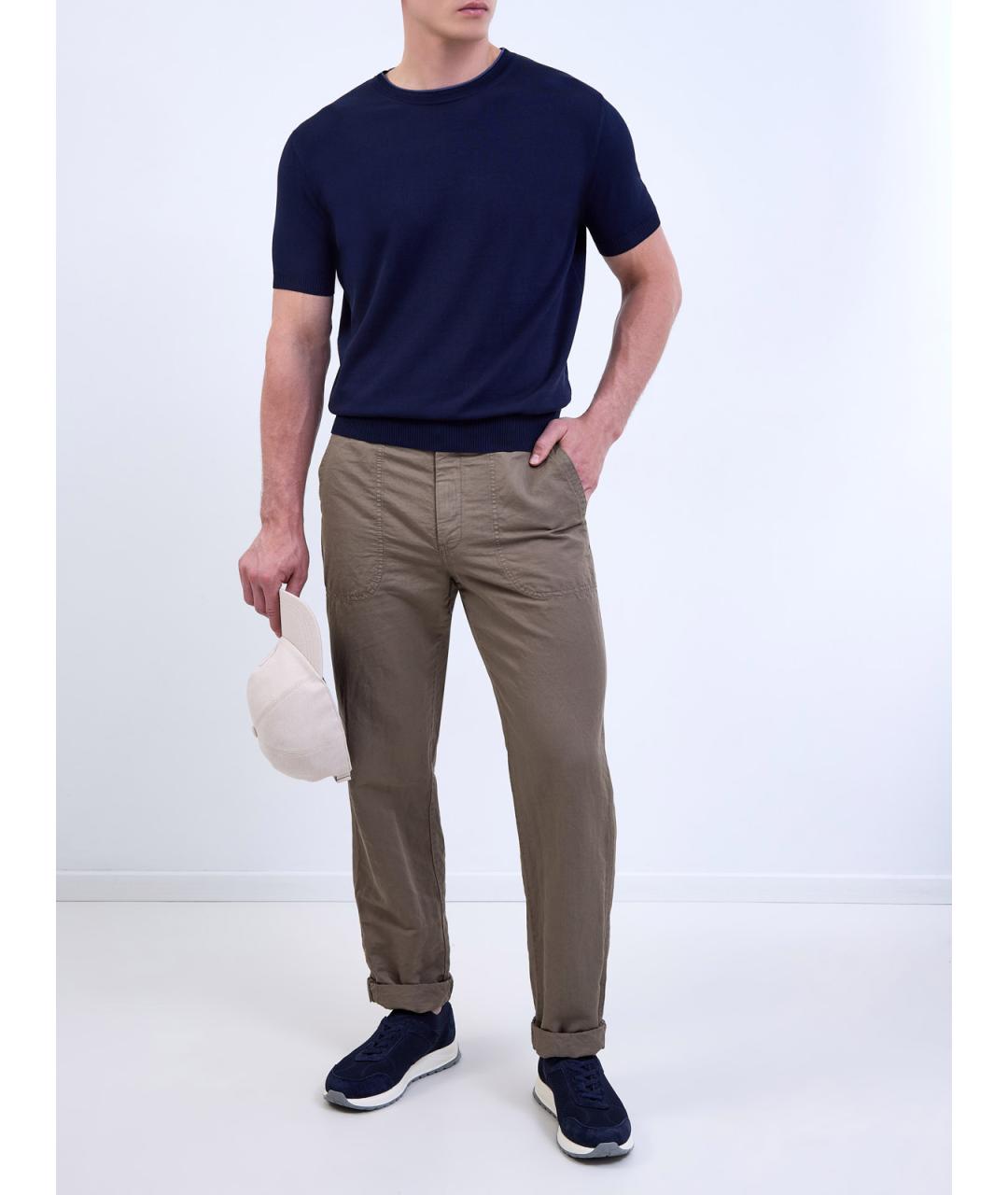 CANALI Коричневые льняные повседневные брюки, фото 2