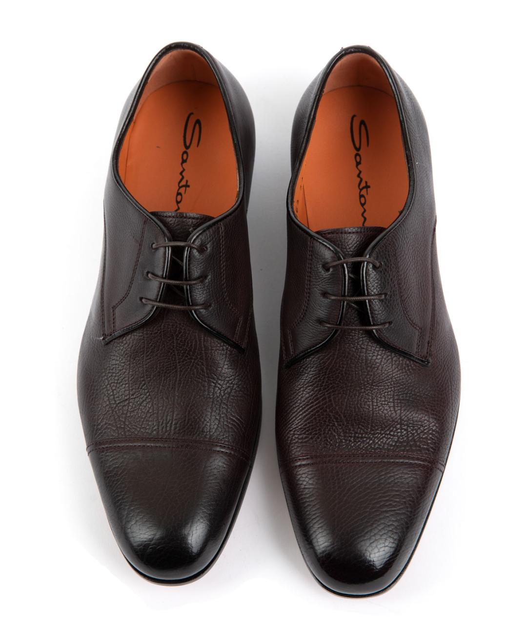 SANTONI Бордовые кожаные низкие ботинки, фото 3