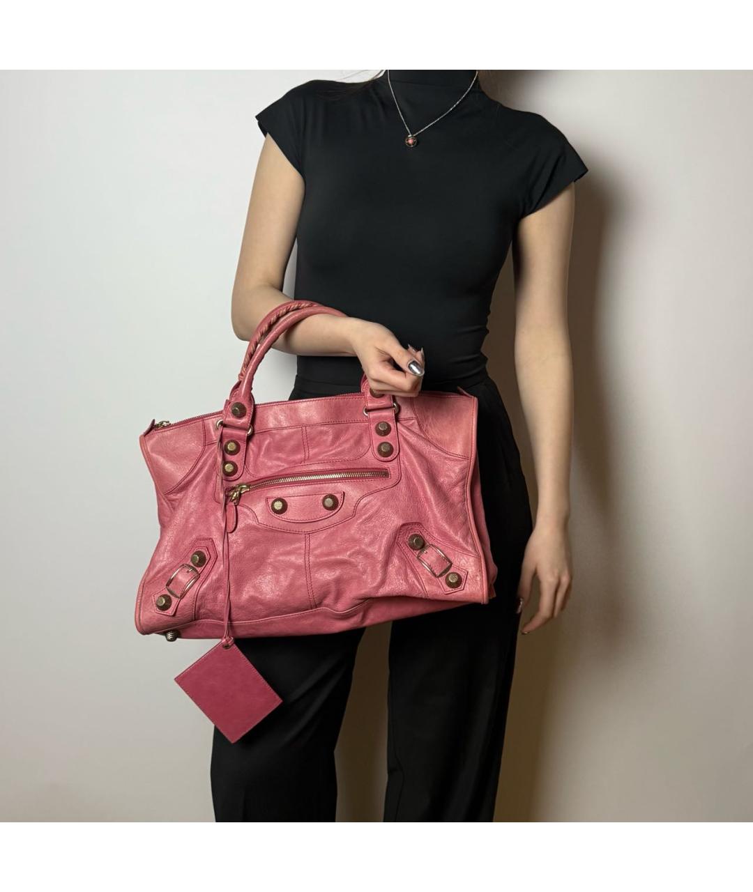 BALENCIAGA Розовая кожаная сумка с короткими ручками, фото 8