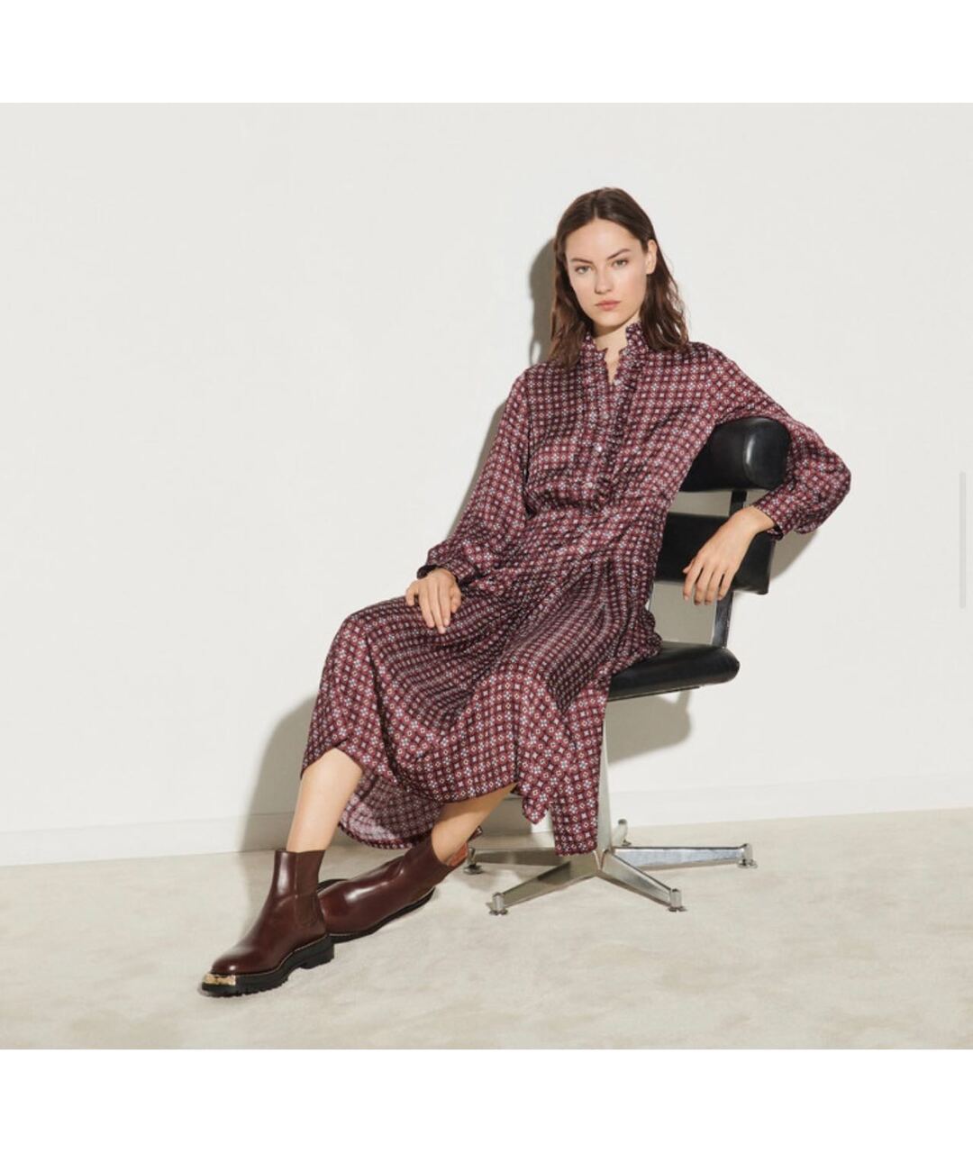 SANDRO Бордовое вискозное повседневное платье, фото 2