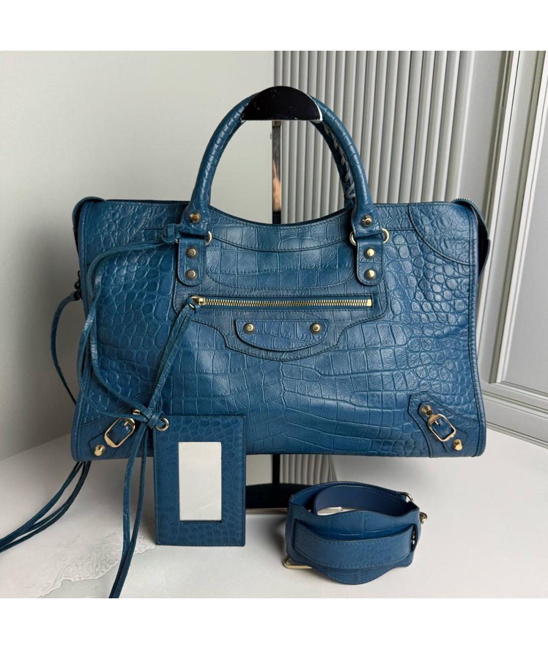 BALENCIAGA Синяя кожаная сумка с короткими ручками, фото 9